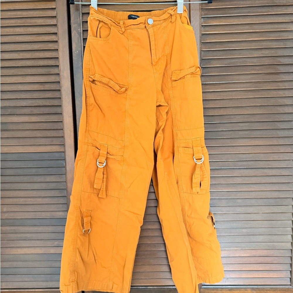 Forever 21 Men's Mustard-Orange Cargo Pants with Utility Rings